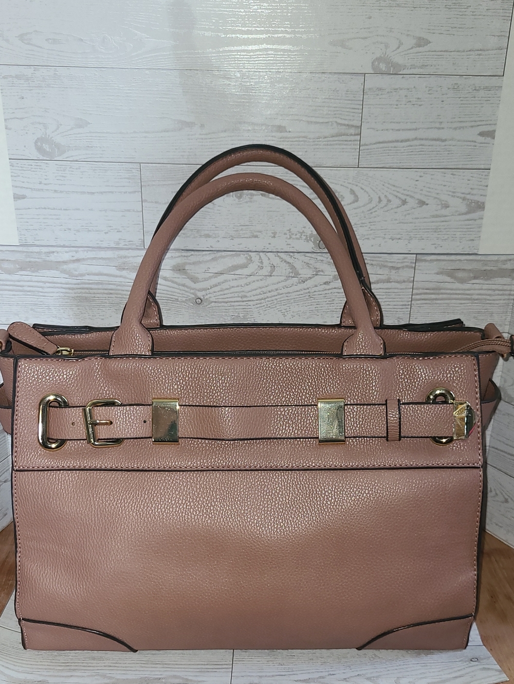 JustFab Structured Pebbled Faux Leather Satchel - Dusty Rose Mauve
